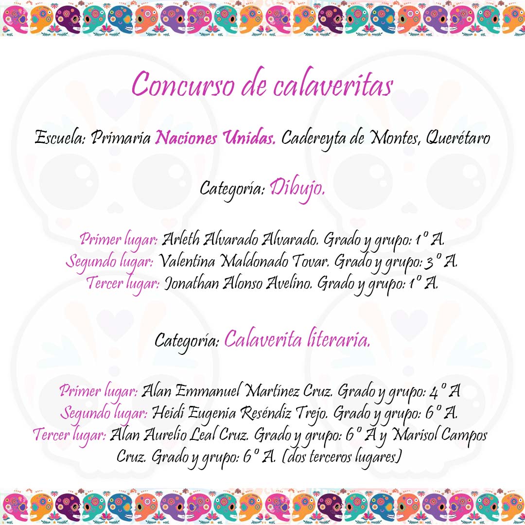 Resultados del Concurso de Calaveritas (Dibujo y Literarias).
